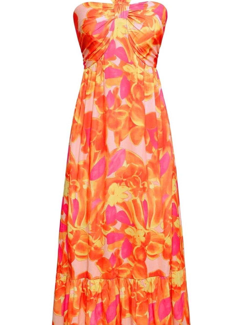 Grace Karin Strapless Floral Maxi Dress in Vibrant Orange and Pink